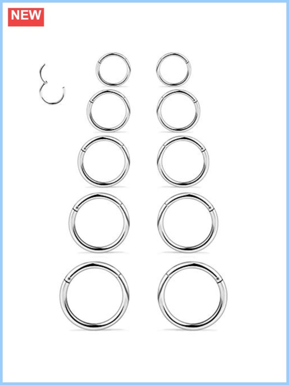 10pc 20G Surgical Steel Hinged Clicker Nose Ring Hoop Septum Cartilage Earring